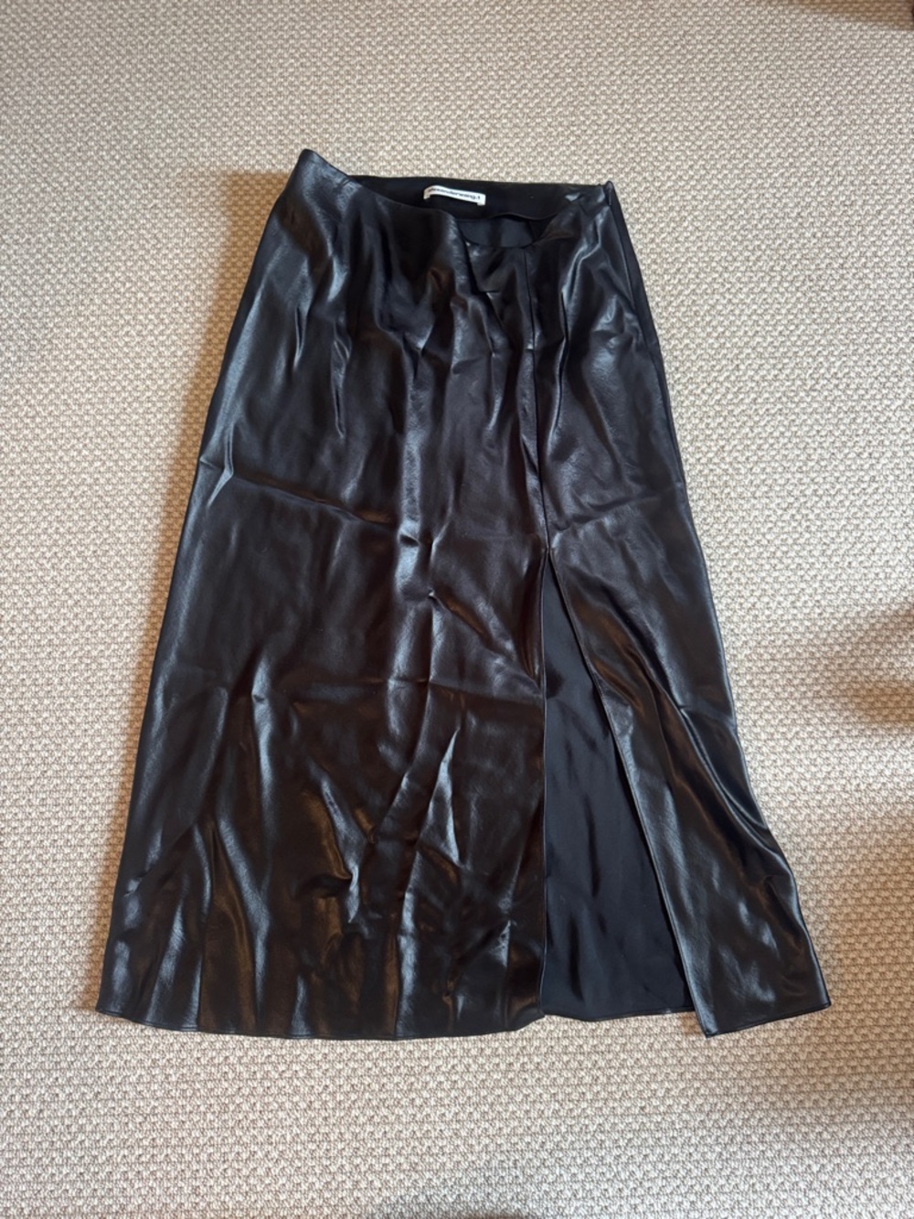 Alexander Wang Black wet shine Midi Skirt with Front Slit